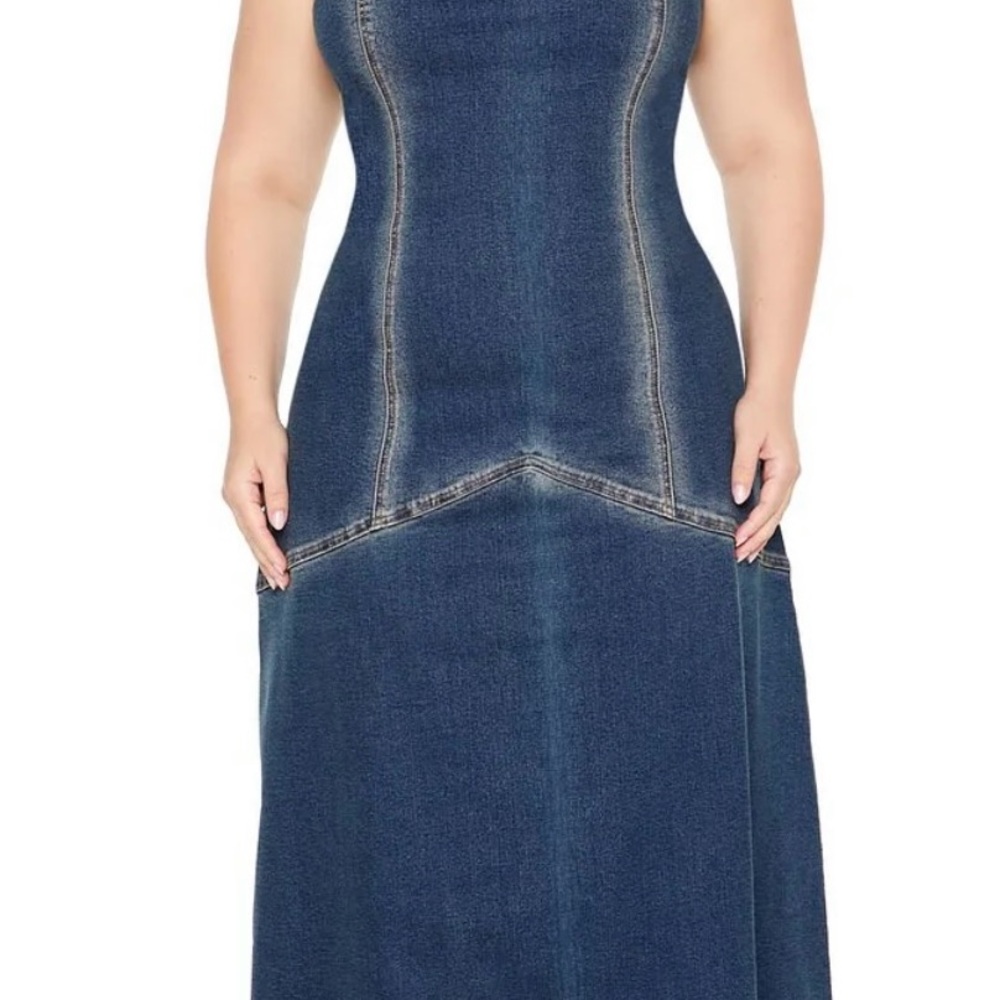 Forever 21 Women's Blue Denim Strapless Maxi Dress